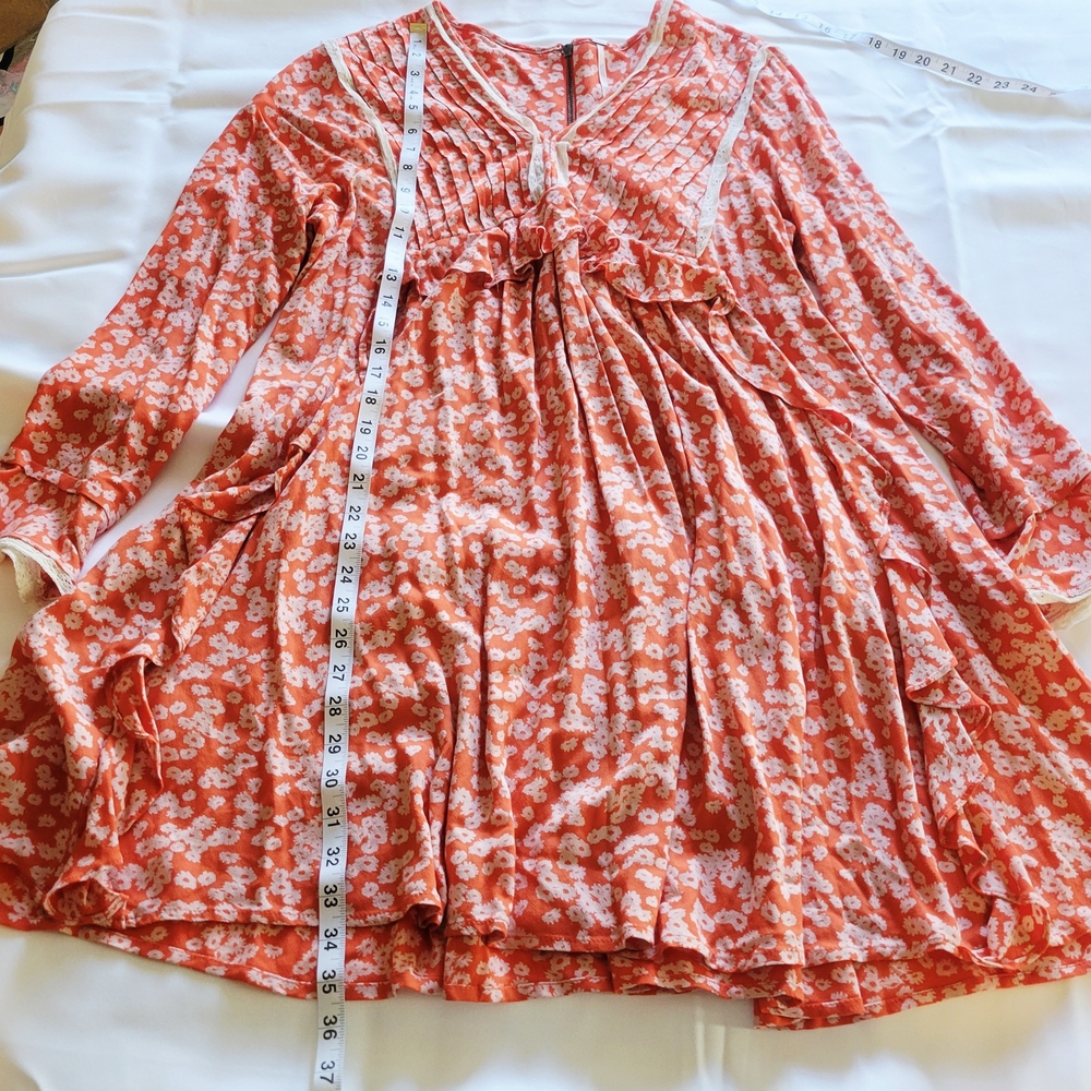 FREE PEOPLE Orange Floral Ruffle Dress Size Large - Picture 7 of 7